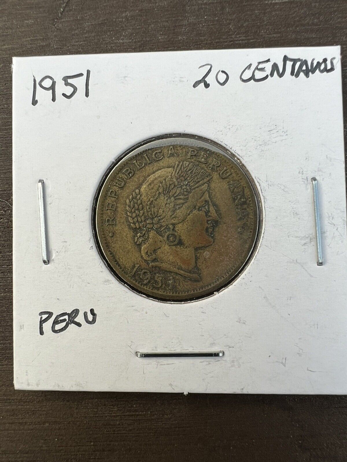 PERU 1951 20 CENTAVOS, UNC LUSTRE presumably with AFP