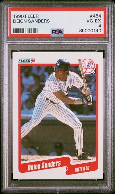 1990 FLEER #454 DEION SANDERS ROOKIE RC YANKEES PSA VG-EX 4