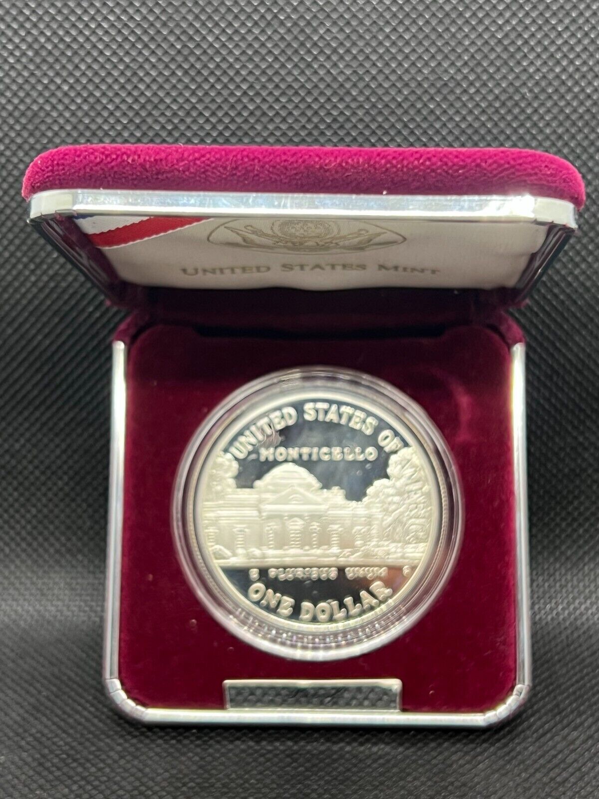 1993 S Thomas Jefferson 250th PROOF Silver Dollar Commemorative $1 Coin Box COA