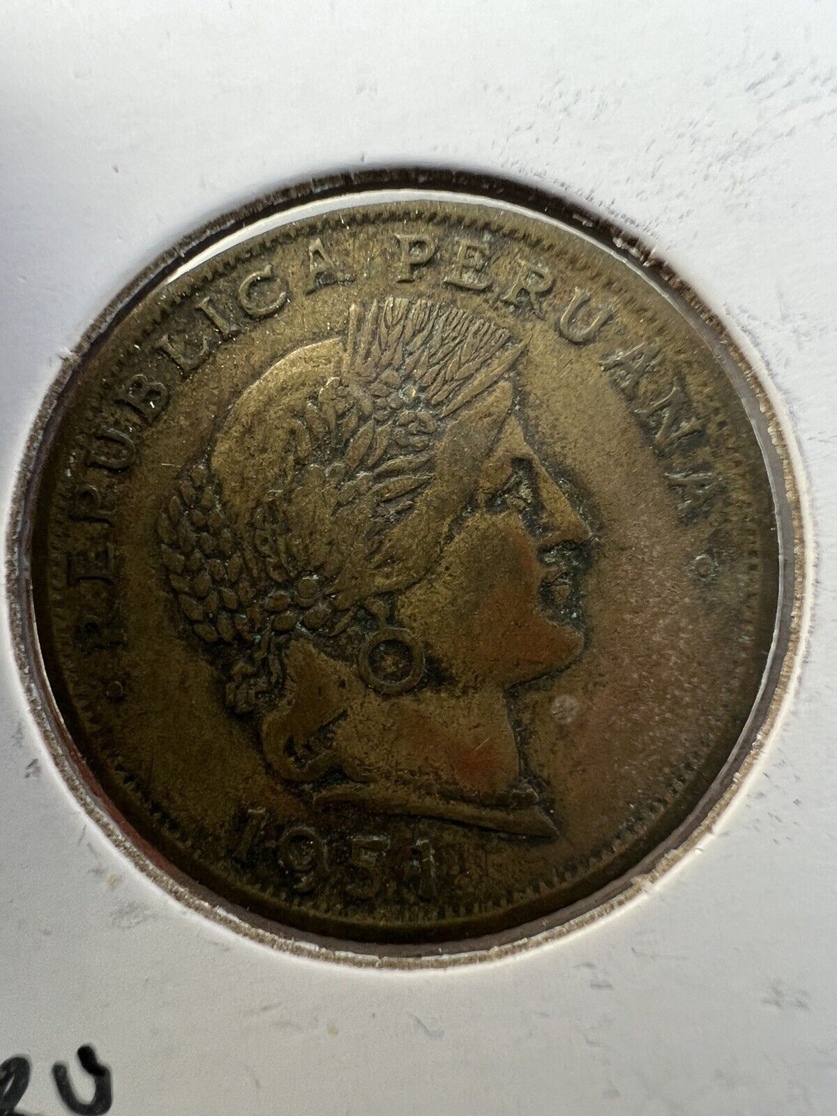 PERU 1951 20 CENTAVOS, UNC LUSTRE presumably with AFP