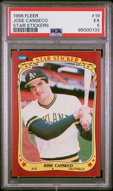 JOSE CANSECO 1986 Fleer Star Stickers #19 Oakland Athletics Rookie RC PSA 5 EX