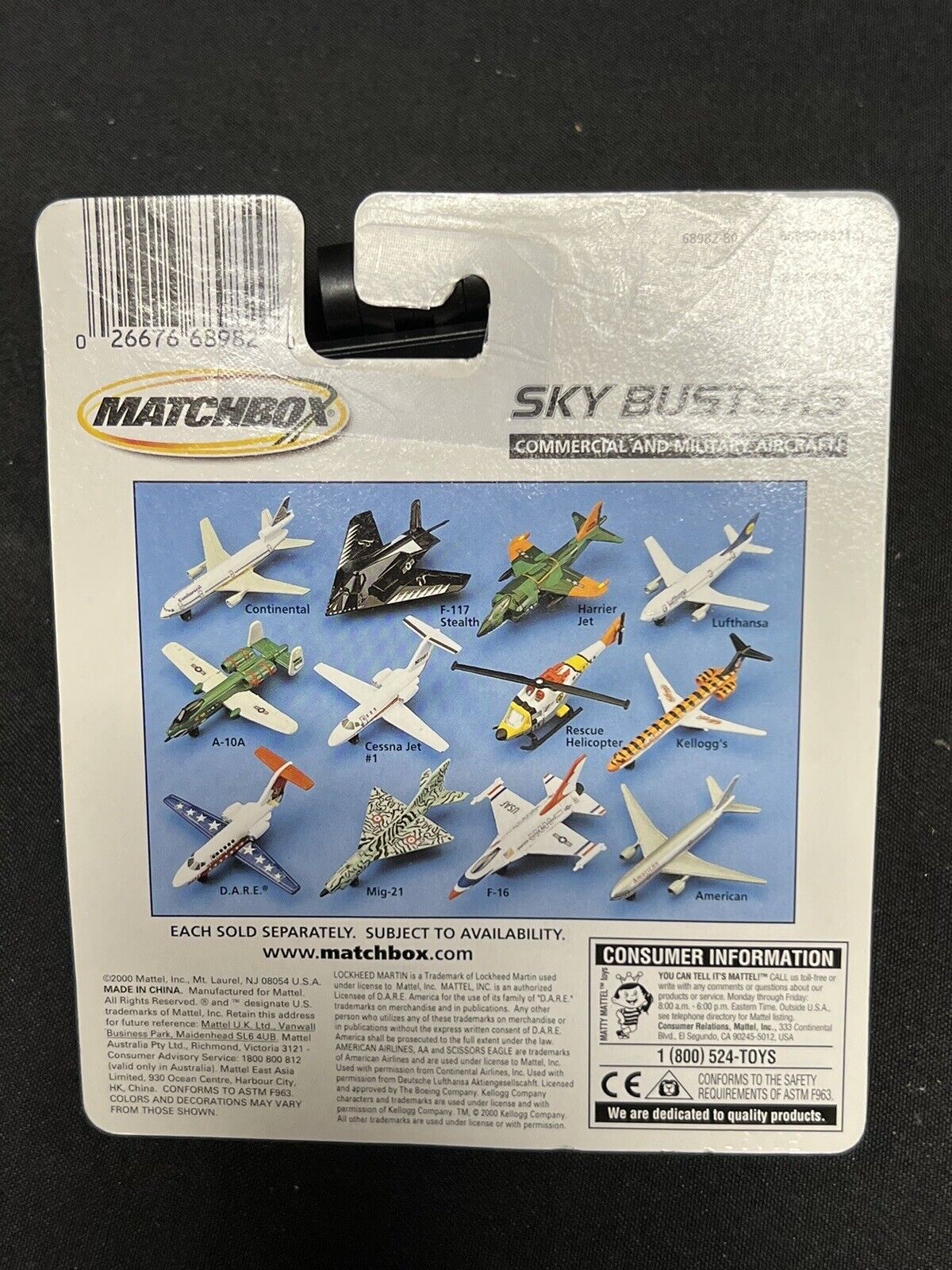 Vintage Matchbox Skybusters Die Cast Jet Plane DARE Resist Drugs Violence 2000